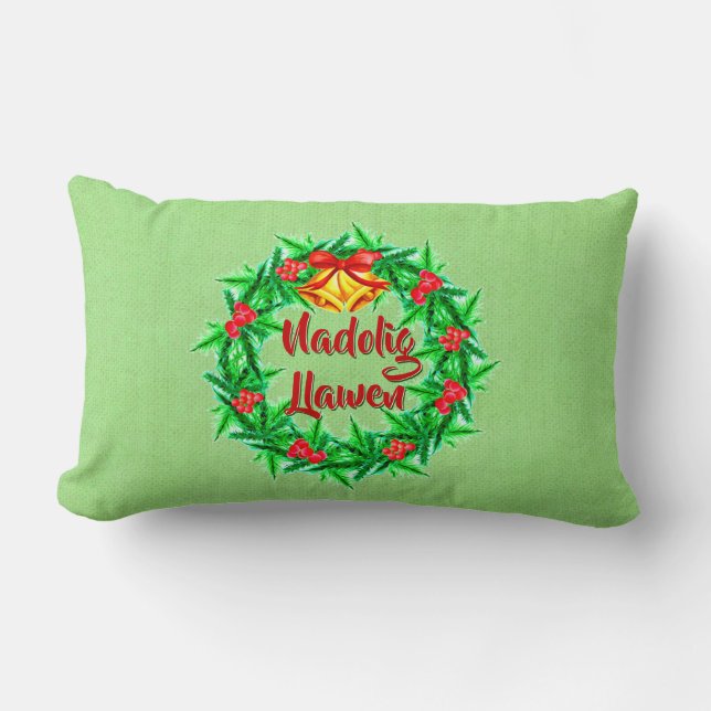 Coussin Rectangle Nadolig Llawen Welsh Joyeux Noël (Recto)