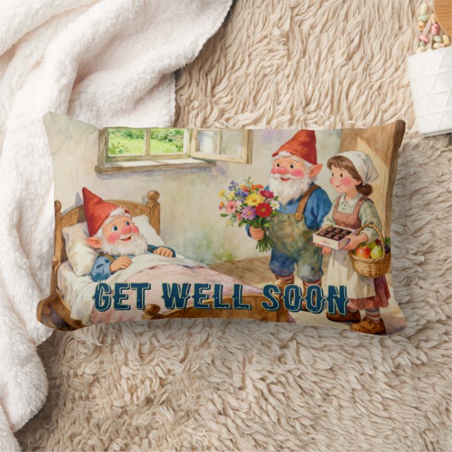 Coussin Rectangle Nain de jardin malade à la maison avec des visiteu (Couverture)