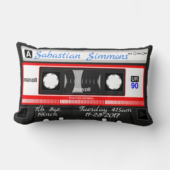Coussin Rectangle Naissance customisée de Mixtape de cassette, tout (Recto)