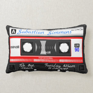 Coussin Rectangle Naissance customisée de Mixtape de cassette, tout