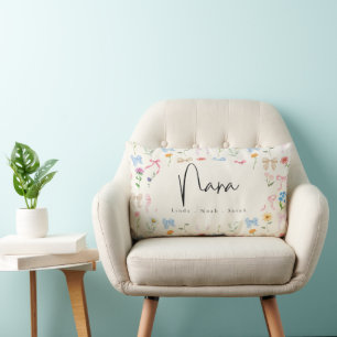 Coussin Rectangle Nana nœuds roses floraux écrits à la main