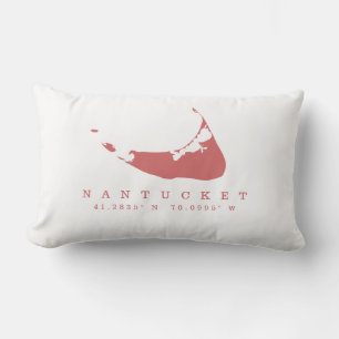 Coussin Rectangle Nantucket Rouge avec carte et coordonnées