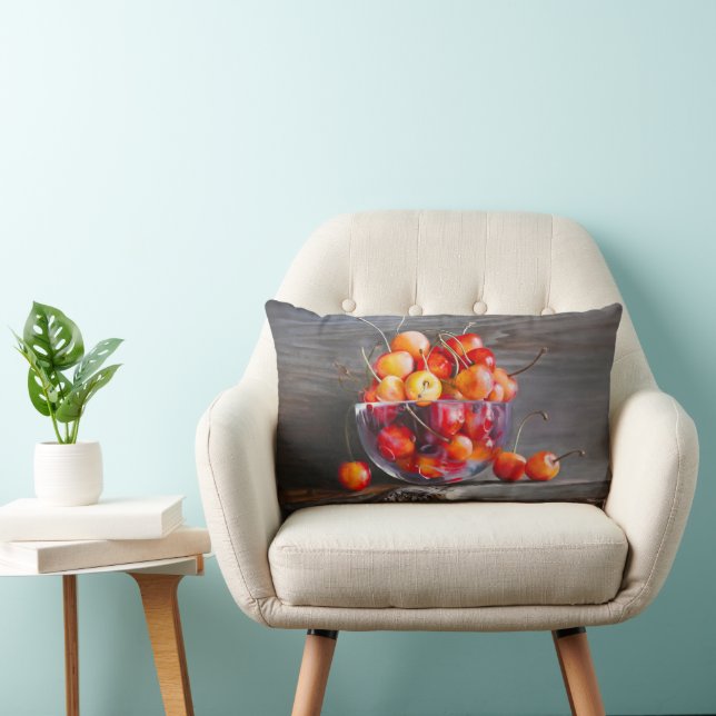Coussin Rectangle Nature morte de cerises sur toile tendue en verre  (Chaise)