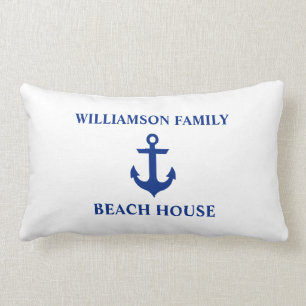 Coussin Rectangle Nautical Beach House Nom de famille Ancre White