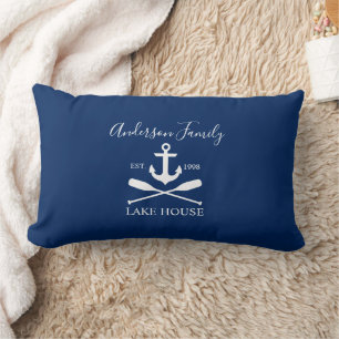 Coussin Rectangle Nautical Lake House Ancre Oars Famille Marine Bleu