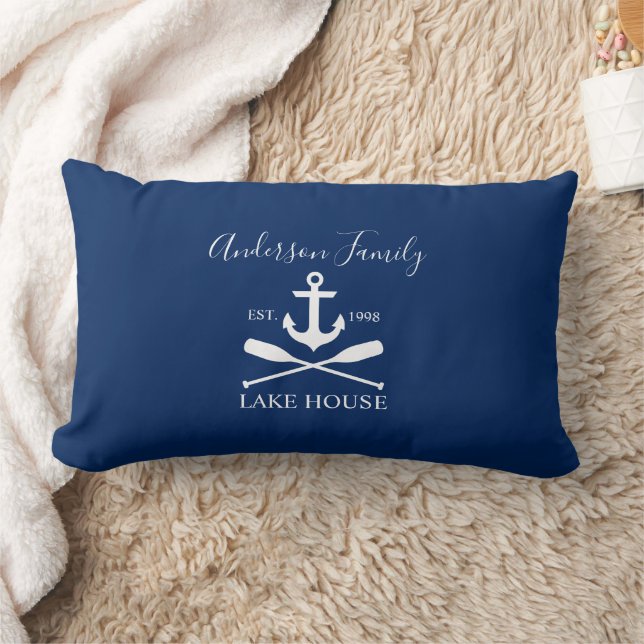 Coussin Rectangle Nautical Lake House Ancre Oars Famille Marine Bleu (Couverture)