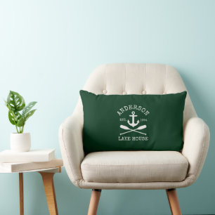 Coussin Rectangle Nautical Lake House Famille Ancre Oars Green