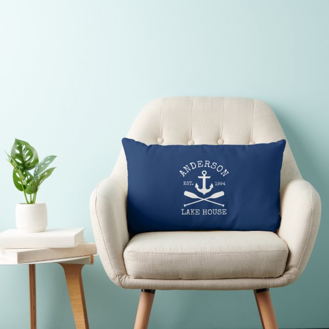 Coussin Rectangle Nautical Lake House Famille Ancre Oars Marine Bleu (Chaise)