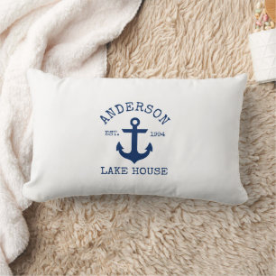 Coussin Rectangle Nautical Lake House Nom de famille Marine Blue Anc