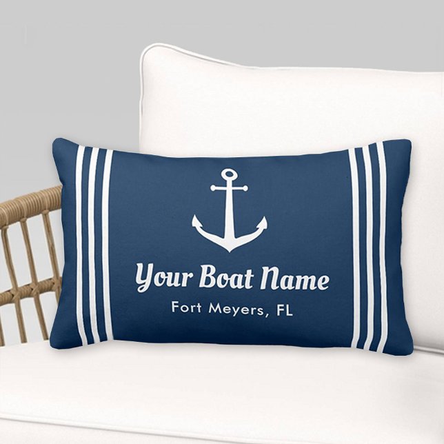 Coussin Rectangle Nautical Navy Blue Custom Boat Name (Créateur téléchargé)
