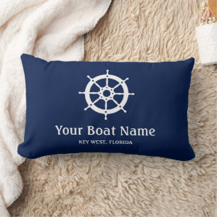 Coussin Rectangle Nautical Navy Blue White Custom Boat Nom