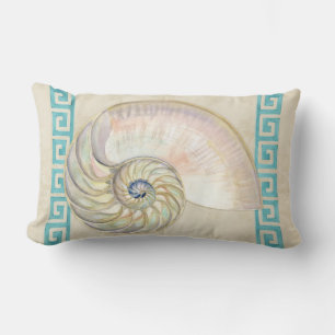 Coussin Rectangle Nautilus Shell aquarelle grecque clé Damask plage