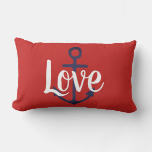 Coussin Rectangle nautique ANCRE + lettrage en écriture cursive AMOU