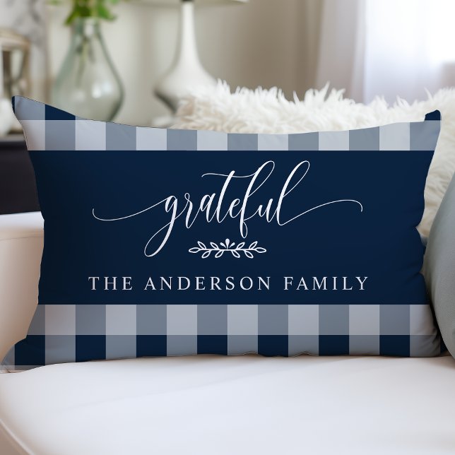 Coussin Rectangle Navy & Blanc à carreaux de bison Personnalisé Grat (Créateur téléchargé)