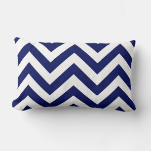 Coussin Rectangle Navy Blue and White Large Chevron Zig Zag