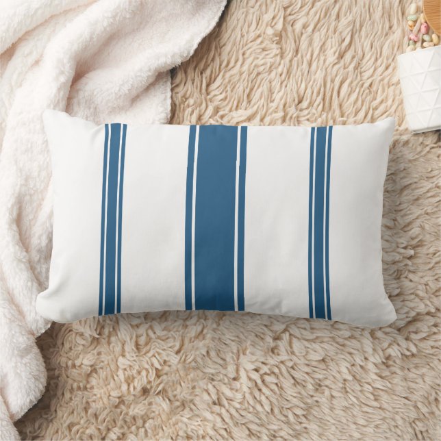 Coussin Rectangle Navy Blue and White Stripe  (Couverture)