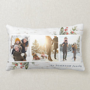Coussin Rectangle Navy Blue Farmhouse Photo Collage Plaid Xmas