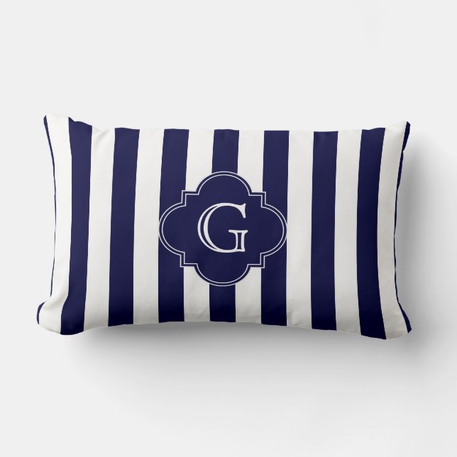 Coussin Rectangle Navy Blue White Stripes (Recto)