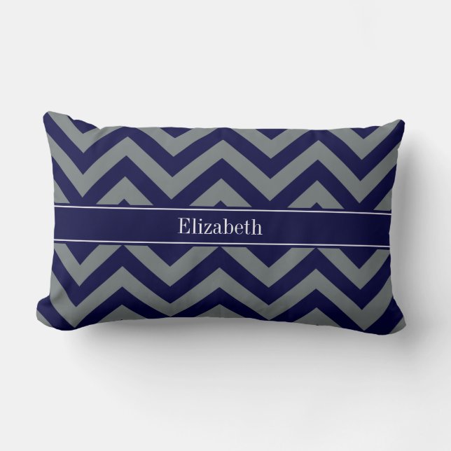 Coussin Rectangle Navy, Charcoal LG Chevron Navy Blue Name Monogram (Recto)