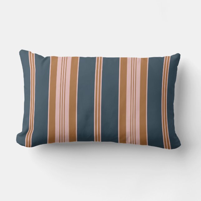 Coussin Rectangle Navy élégant Brun Rose rayure à ticks (Recto)