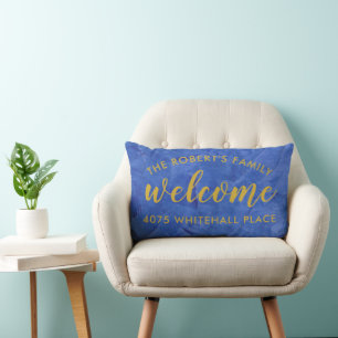 Coussin Rectangle Navy moderne et nom personnalisé en or