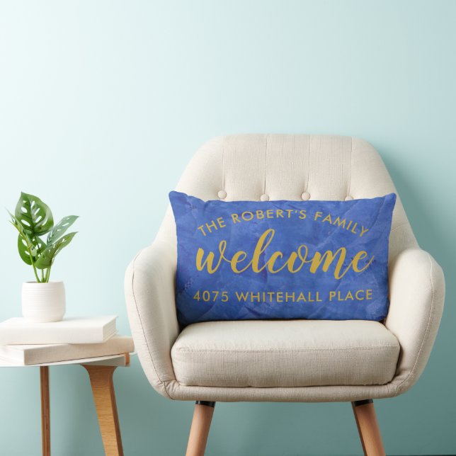 Coussin Rectangle Navy moderne et nom personnalisé en or (Chaise)