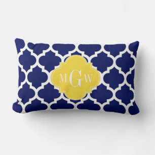 Coussin Rectangle Navy Wht Moroccan #5 Pineapple 3 Initial Monogram