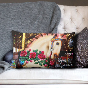 Coussin Rectangle Né à Sparkle Carousel Horse Red Roses Photo