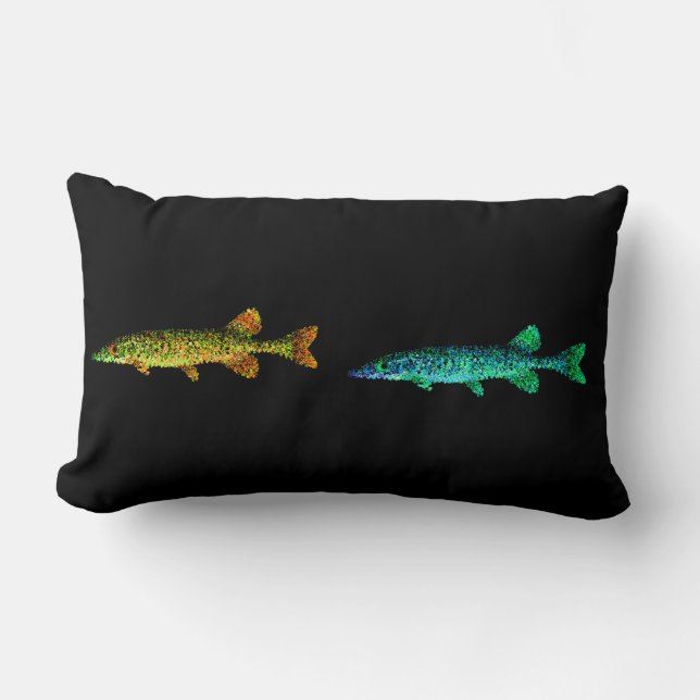 Coussin Rectangle Neon or jaune, bleu brillant long poisson et noir (Recto)