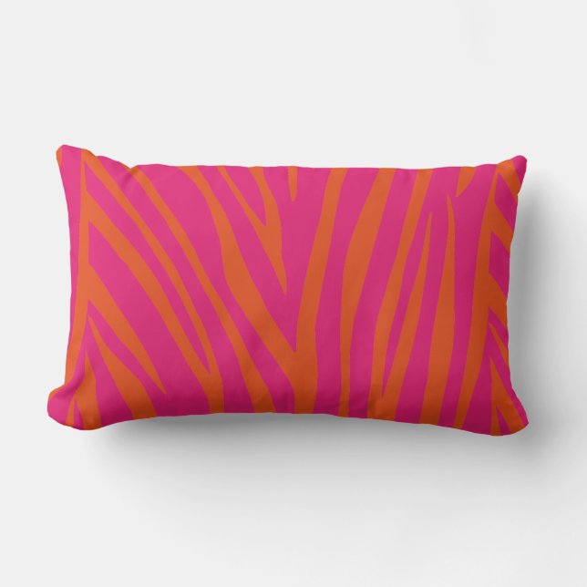 COUSSIN RECTANGLE NEON PINK ORANGE ZEBRA STRIPES ARRIÈRE - PLANS WAL (Recto)