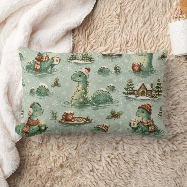 Coussin Rectangle Nessie de Noël Monstre du Loch Ness Confortable Cr (Couverture)