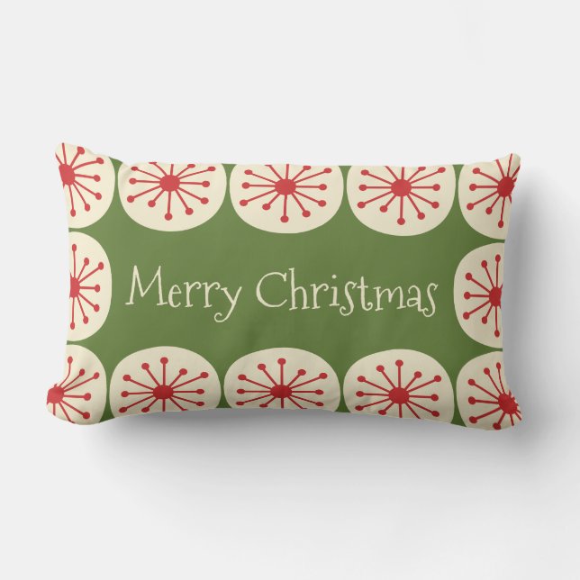 Coussin Rectangle Noël atomique rétro milieu du siècle Joyeux Noël (Recto)