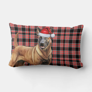 Coussin Rectangle Noël Belge Malinois Chien Red Plaid Holiday