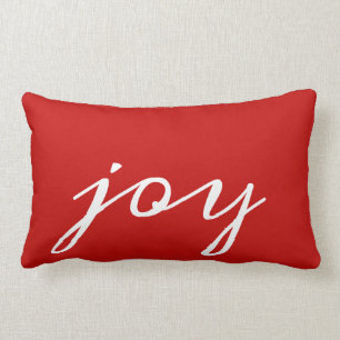 Coussin Rectangle Noël de fête de manuscrit de joie blanche rouge 