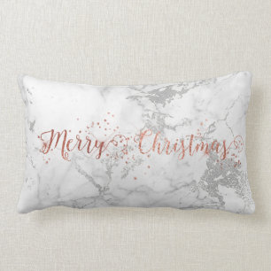 Coussin Rectangle Noël de marbre blanc argenté gris d'or rose Joye