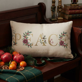 Coussin Rectangle Noël doré PAIX Holly et feuillage MH26