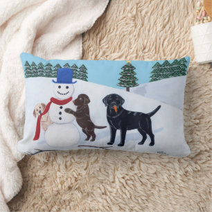 Coussin Rectangle Noël du Labrador avec Snowman