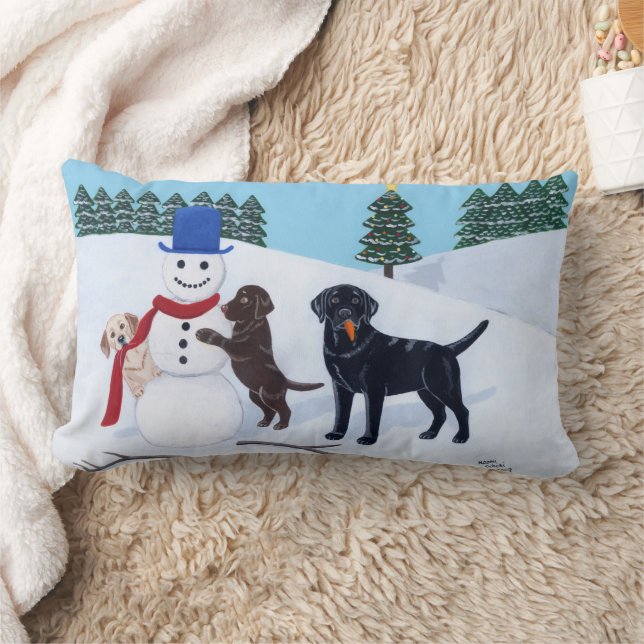 Coussin Rectangle Noël du Labrador avec Snowman (Couverture)