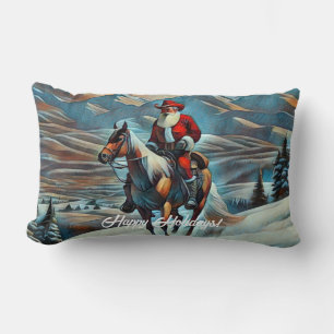 Coussin Rectangle Noël du Père Noël équitation