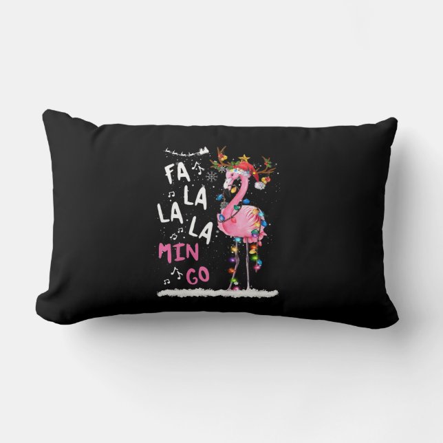 Coussin Rectangle Noël - Fa-La-La-Mingo Flamant rose avec Noël (Recto)