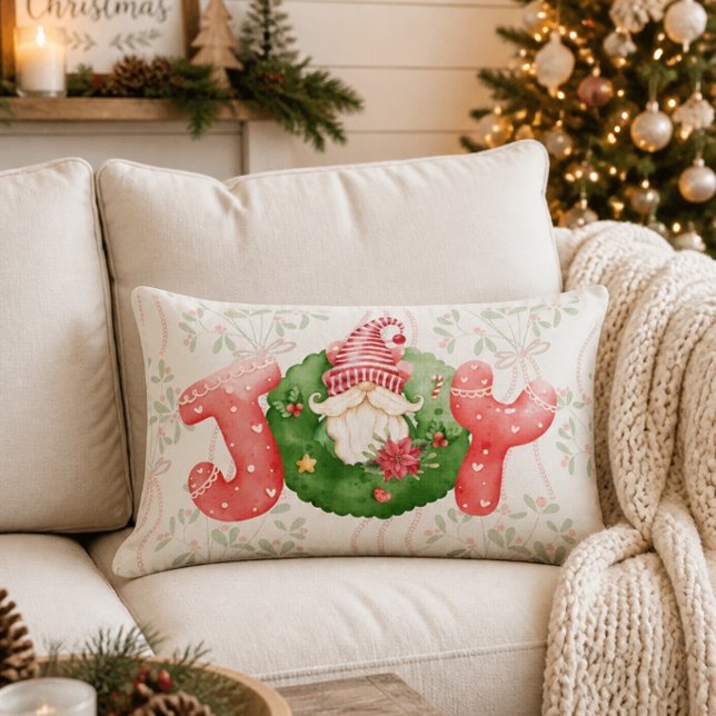 Coussin Rectangle Noël Gnome Joie Aquarelle Fantaisiste (Créateur téléchargé)