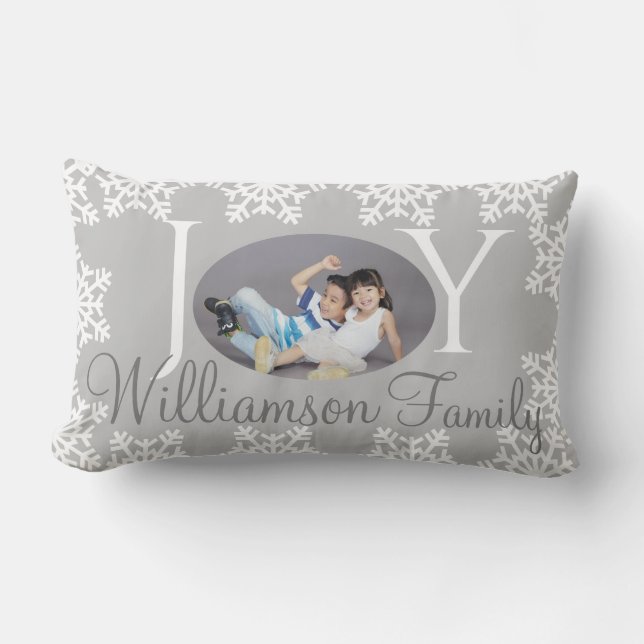 Coussin Rectangle Noël JOIE JOIE Argent avec blanc Flocon de neige H (Recto)