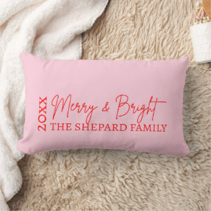 Coussin Rectangle Noël Joyeux et rose rouge vif 2025