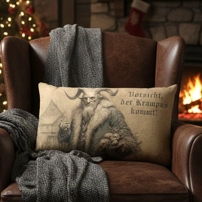 Coussin Rectangle Noël Krampus allemand vintage sombre (Créateur téléchargé)