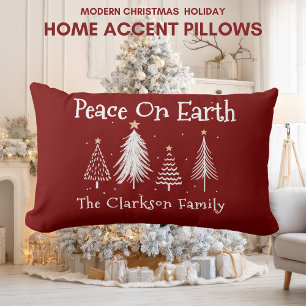Coussin Rectangle Noël Moderne - Nom de la Famille - Paix sur Terre 