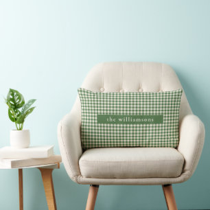 Coussin Rectangle Noël personnalisé avec carreaux de gingham vert