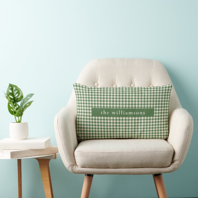 Coussin Rectangle Noël personnalisé avec carreaux de gingham vert (Chaise)