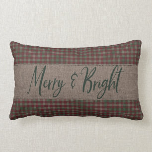 Coussin Rectangle Noël Primitif Rouge & Vert Homespun Joyeux Joyeux