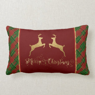 Coussin Rectangle Noel Rouge Vert Plaid Gold Cerf