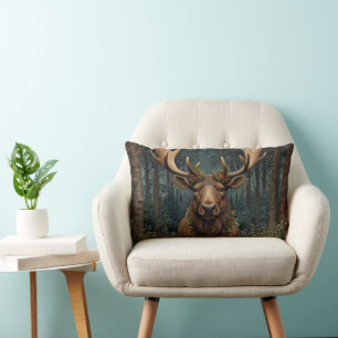 Coussin Rectangle Noël rustique élan cerf boho forêt sylvicole 